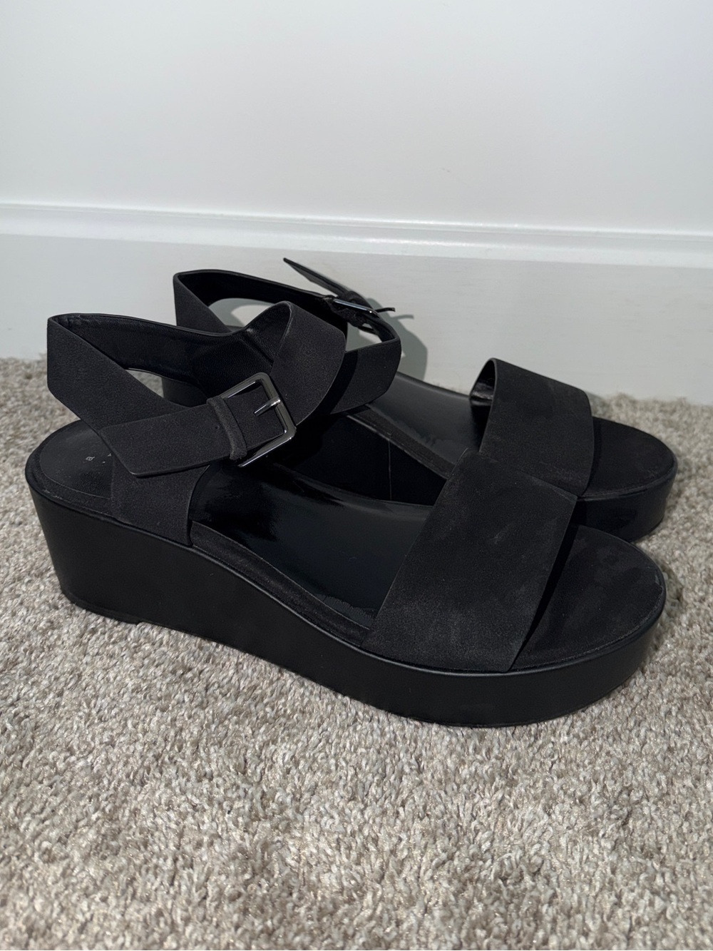 A New Day Black Platform Wedge Sandals Ankle Strap Women’s Size 10 NWT